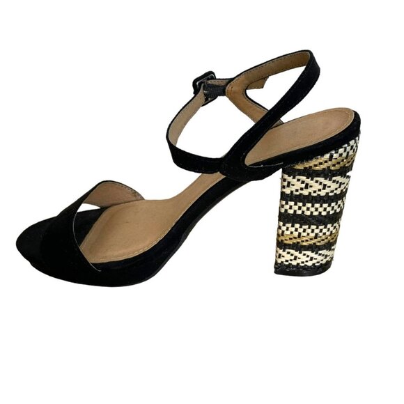 EUC Straw 4" Heel Platform Sandal with Black Suede Ankle and Toe Strap S… - Picture 6 of 11